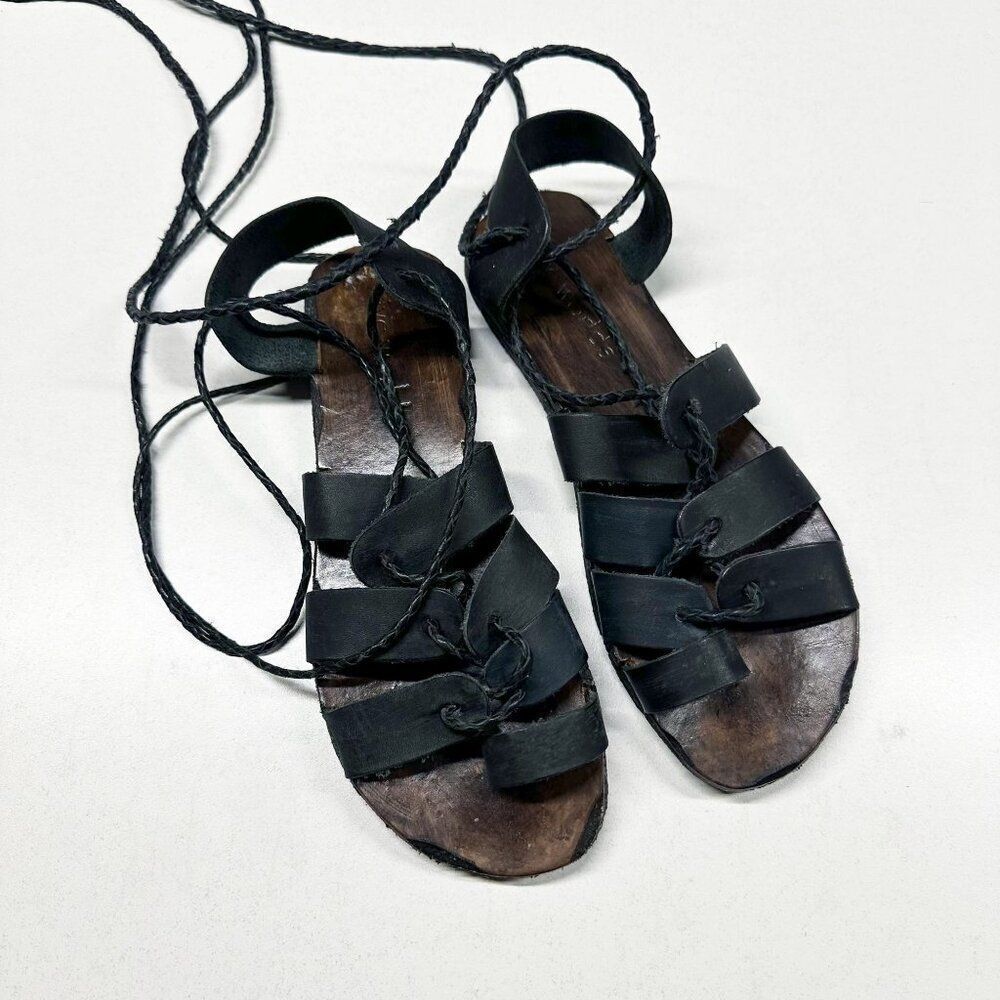 Five Worlds Distressed Lace Up Gladiator Flat Leather Sandals Womens Size 10
